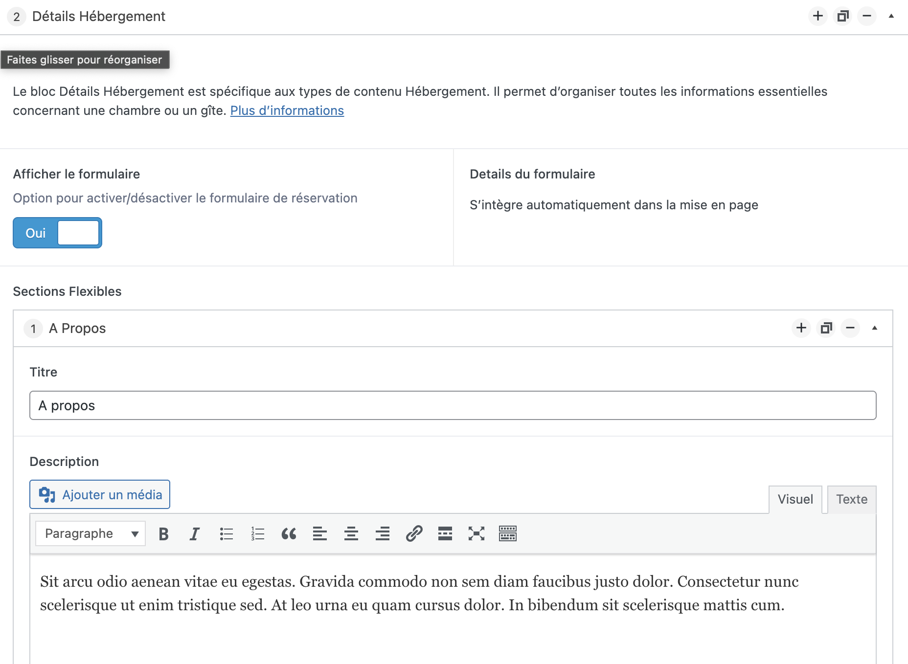 Bloc Détails Hébergement