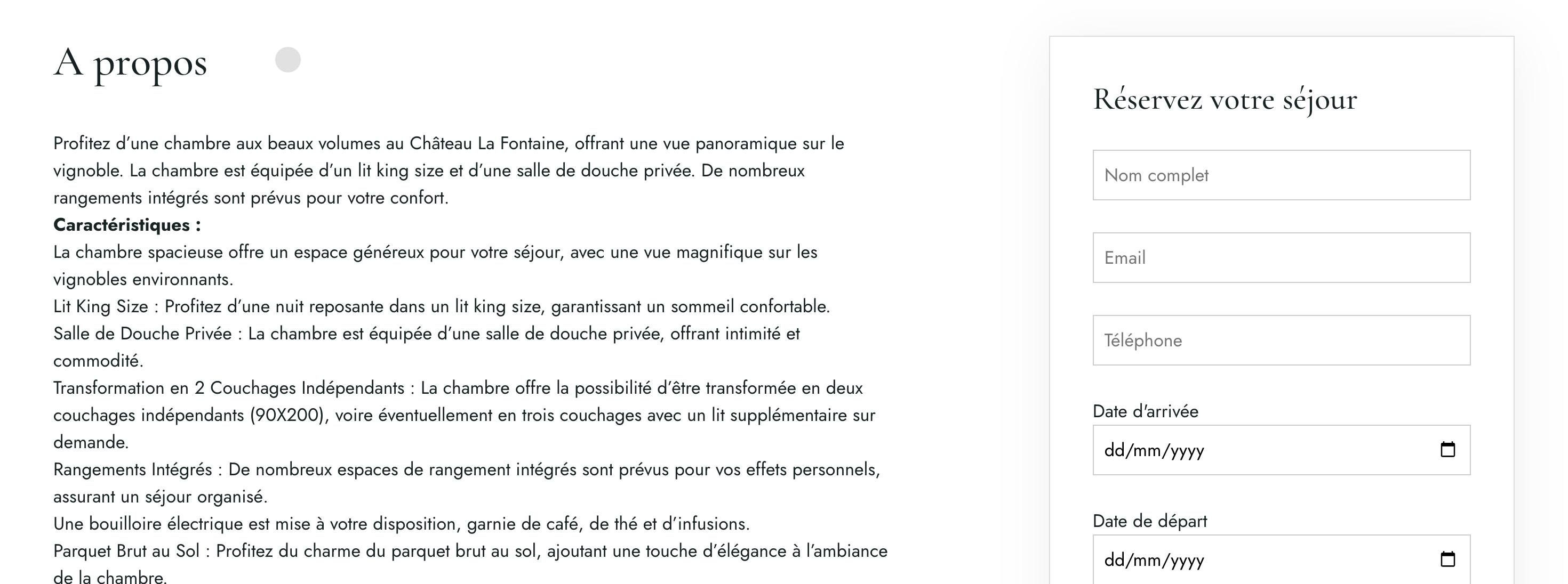 Bloc Détails Hébergement